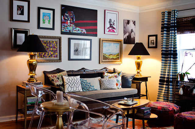 eclectic living room birdhouse design
