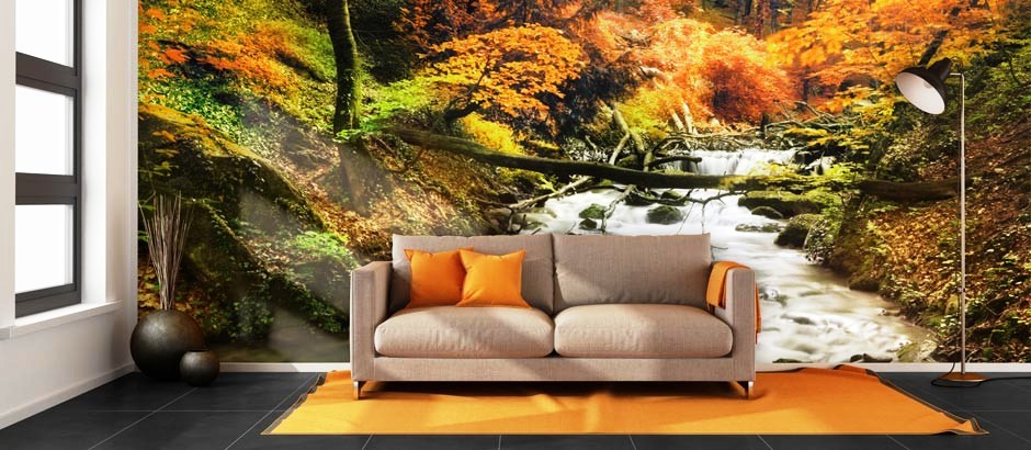 25 Amazing Nature Wallpaper Art Ideas Modern Living Room With Orange Wall