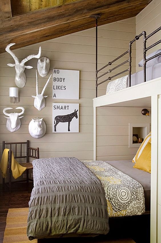 rustic bedroom bed bunk lake guest maine queen camp kristina crestin interior twin contemporary hgtv cozy lakeside rooms teen lakefront