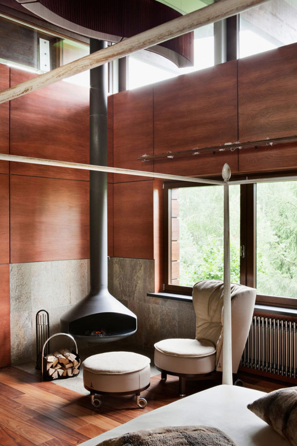 Delight Reading Nook with Hanging Fireplace Modern House Near Moscow