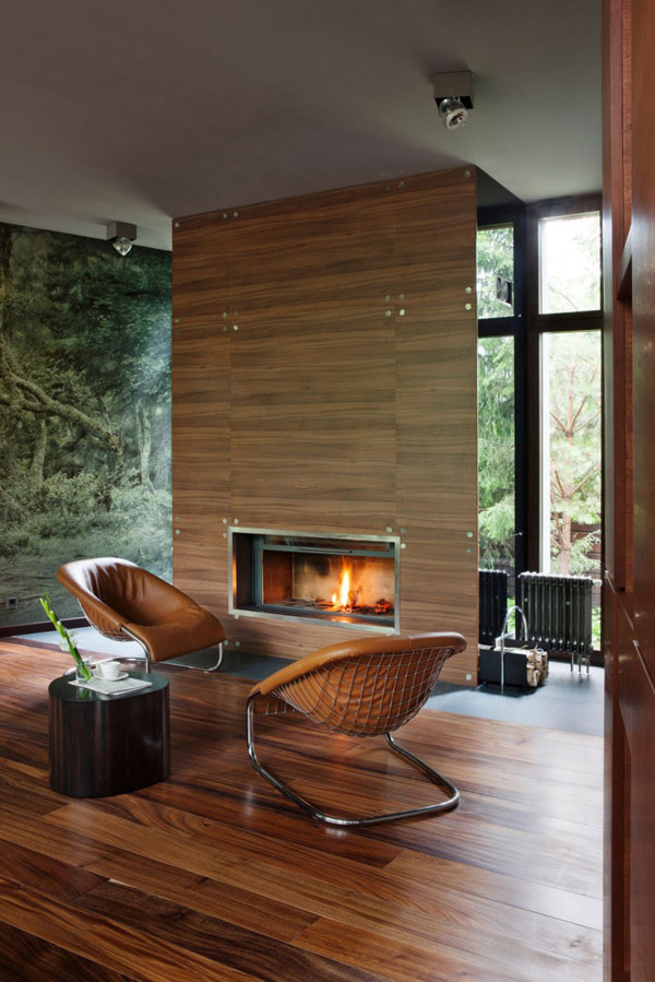 Stylish Family Room with Fireplace Modern House Near Moscow