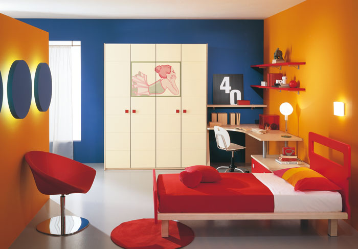Red-Chair-ans-Bed-for-Contemporary-Wall-Art-Kids-Room