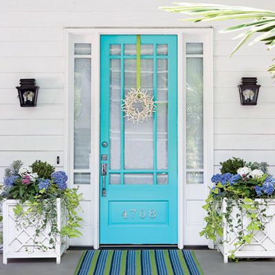 Coastal Living - Bright Turquoise Painted Front Door
