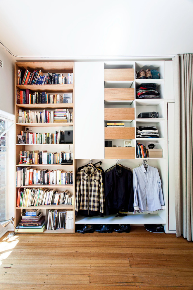 Splashy-Curtain-Tie-Back-Hooks-fashion-Melbourne-Contemporary-Closet-Decorating-ideas-with-built-in-book-shelves-built-in-wall-closet-ceiling-curtain-track-clever-storage-clothing