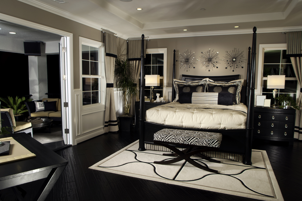 black and white master bedroom