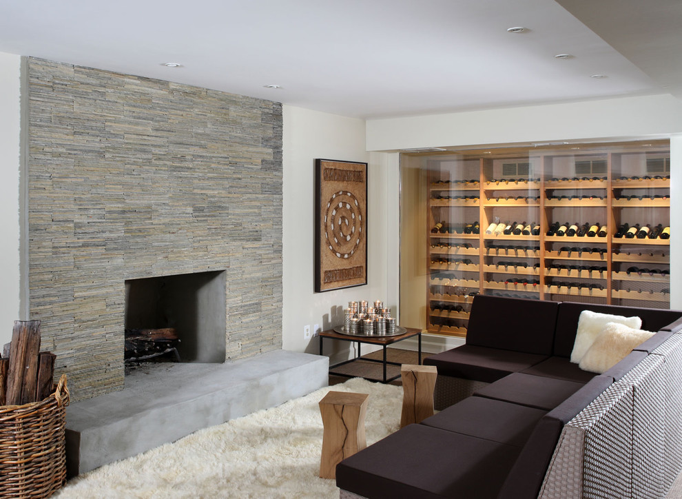 how-to-build-a-wine-cellar-Basement-Contemporary-with-fireplace-hearth-firewood-storage