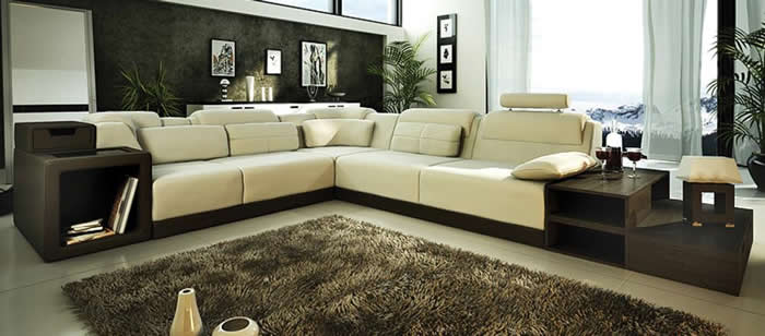Modern Italian Design Beige Leather Sectional Sofa