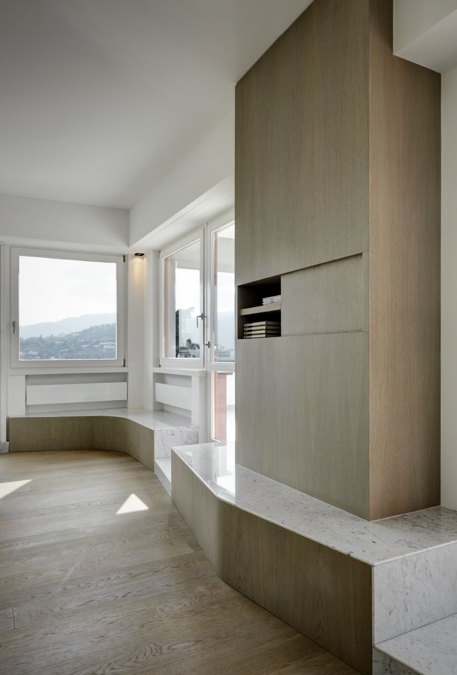 Modern Bookshelf with Marble Nook Design