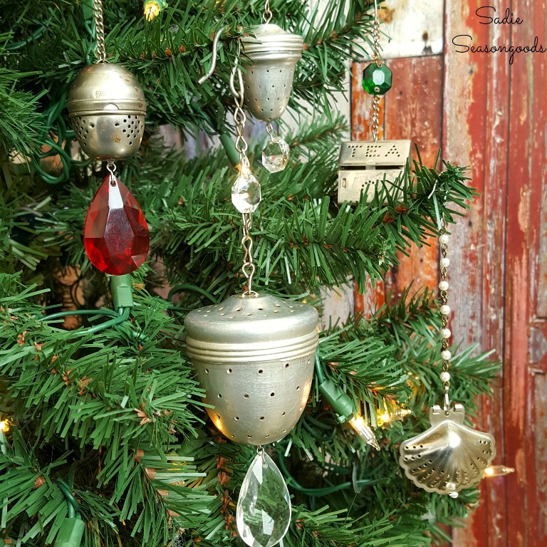 Christmas Ornaments using Vintage Tea Strainers and Chandelier Crystals