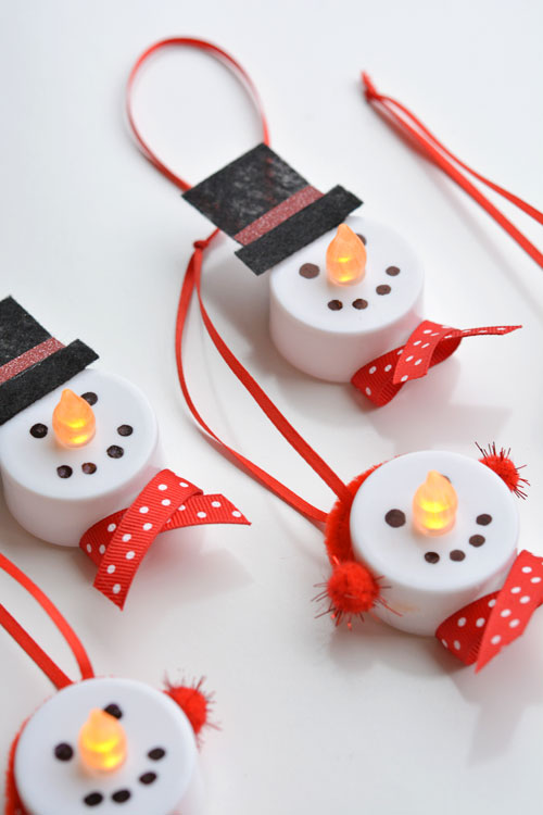 DIY Tealight Snowmen Christmas Ornaments