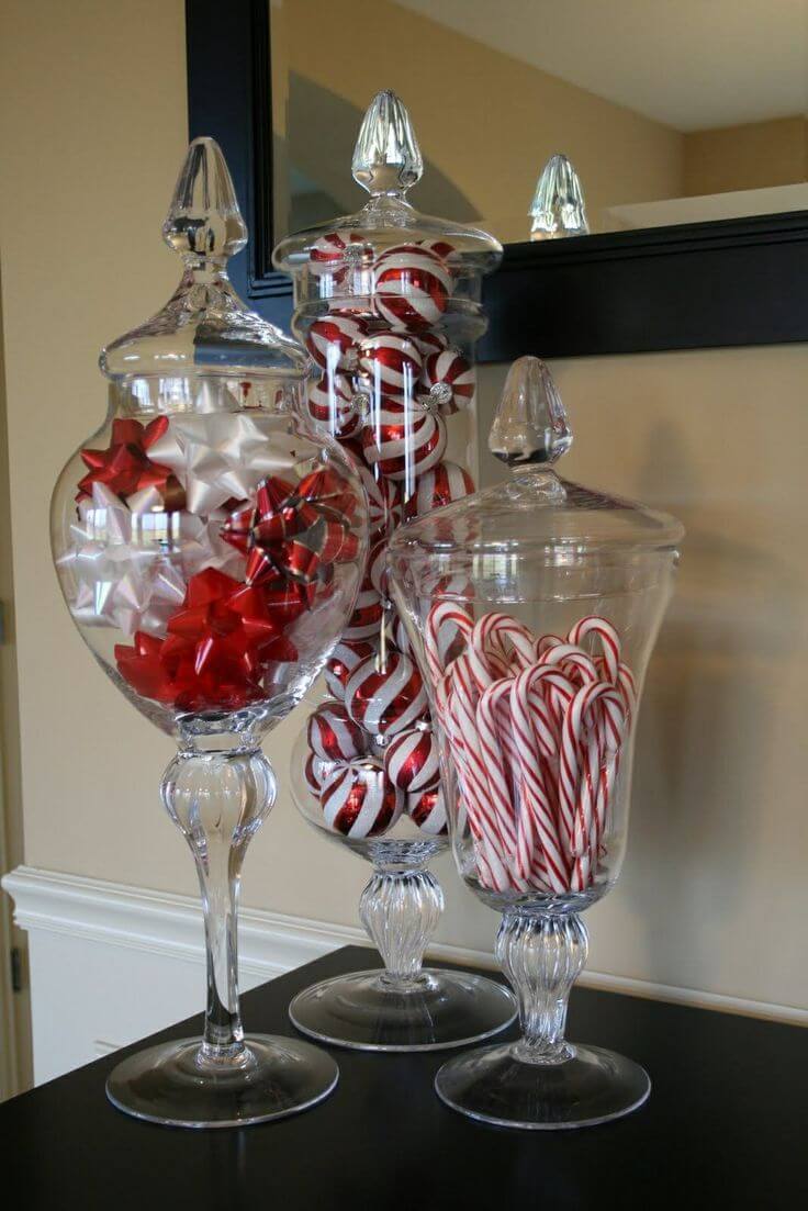 Candy Cane Themed Apothecary Jars thewowdecor